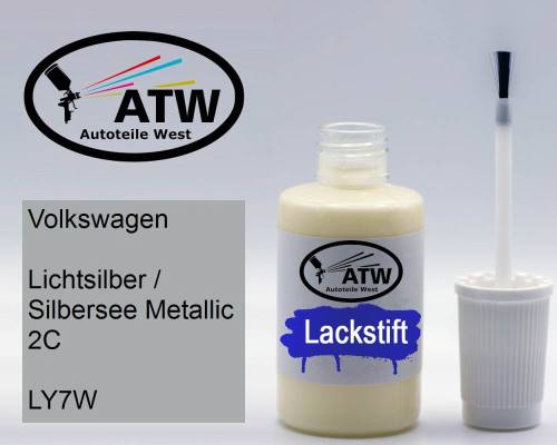 Volkswagen, Lichtsilber / Silbersee Metallic 2C, LY7W: 20ml Lackstift, von ATW Autoteile West.